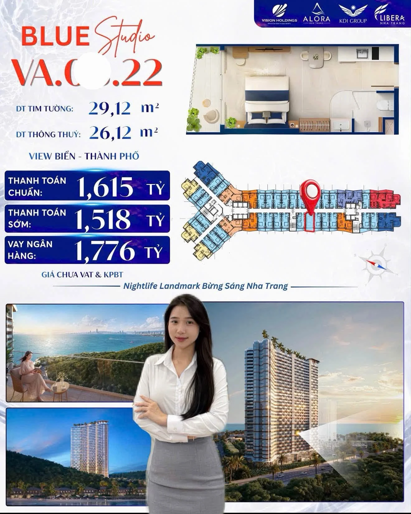 Bán căn hộ studio Alora Nha Trang 26m² view hồ bơi - Ảnh 1