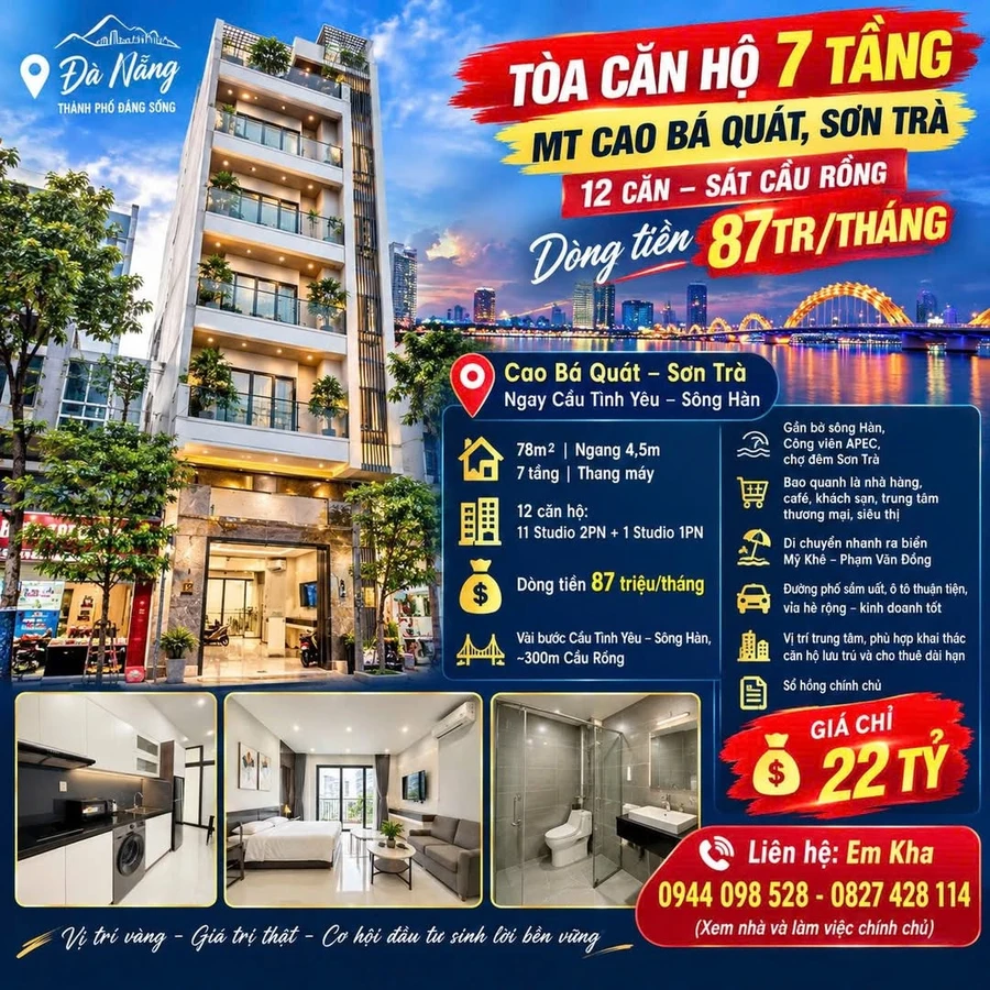 Bán tòa căn hộ 7 tầng mặt tiền Cao Bá Quát, Đà Nẵng 22 tỷ - Ảnh 1