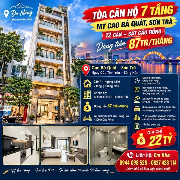 Bán tòa căn hộ 7 tầng mặt tiền Cao Bá Quát, Đà Nẵng 22 tỷ