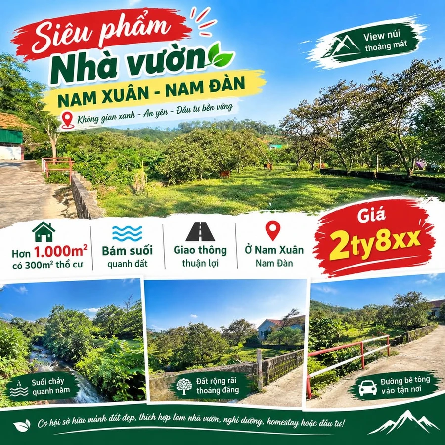 Bán nhà vườn 1000m² view núi, Nam Đàn, Nghệ An - Ảnh 1