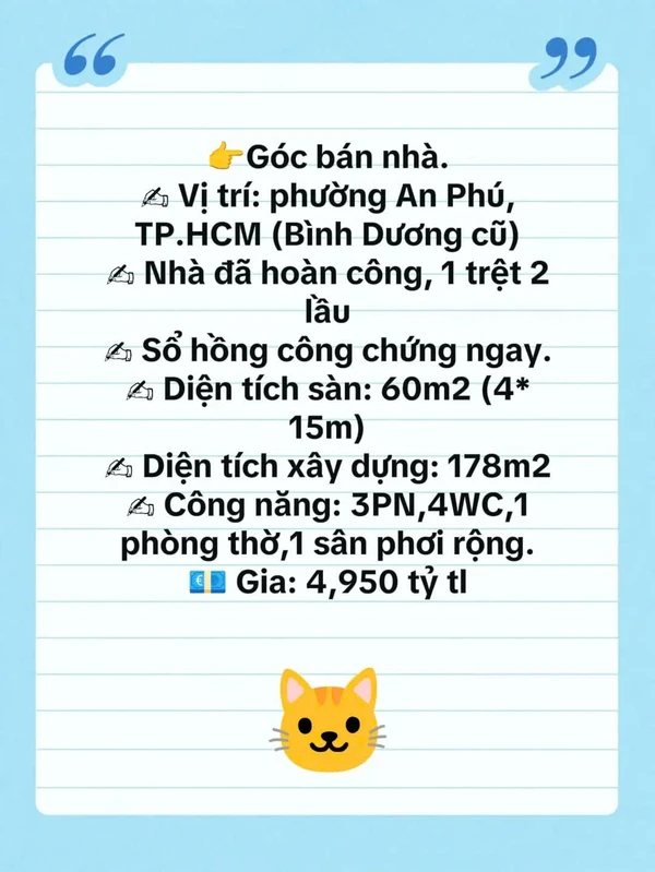 Bán nhà 3 tầng 60m² KDC Phú Hồng Khang, P. An Phú (Thuận An cũ), giá 4,95 tỷ