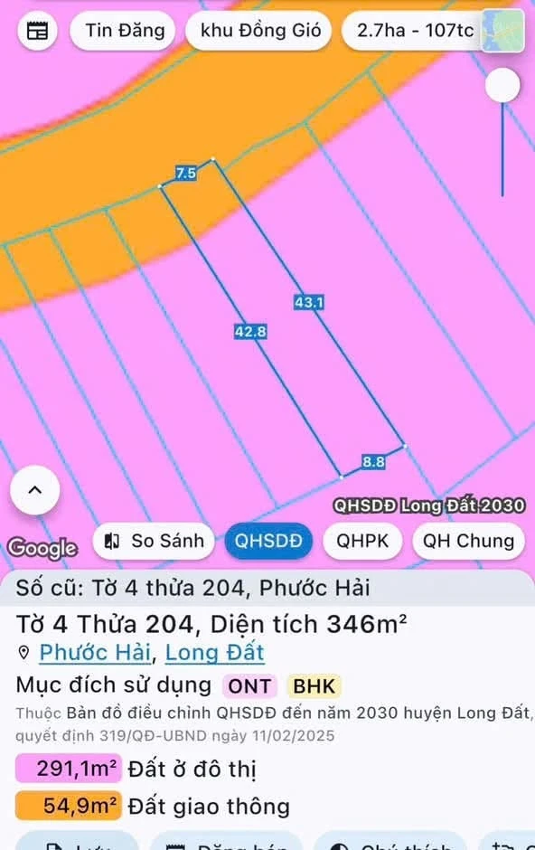 Bán đất 346m2 Phước Hải cách biển 2.5km giá 2 tỷ - Ảnh 1