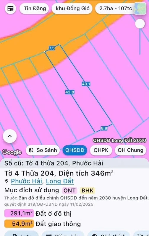 Bán đất 346m2 Phước Hải cách biển 2.5km giá 2 tỷ