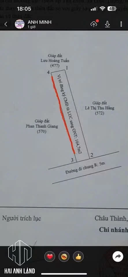 Bán đất nhánh Kênh Đòn Dong 164,7m², Thạnh Lộc, 420 triệu - Ảnh thu nhỏ 3