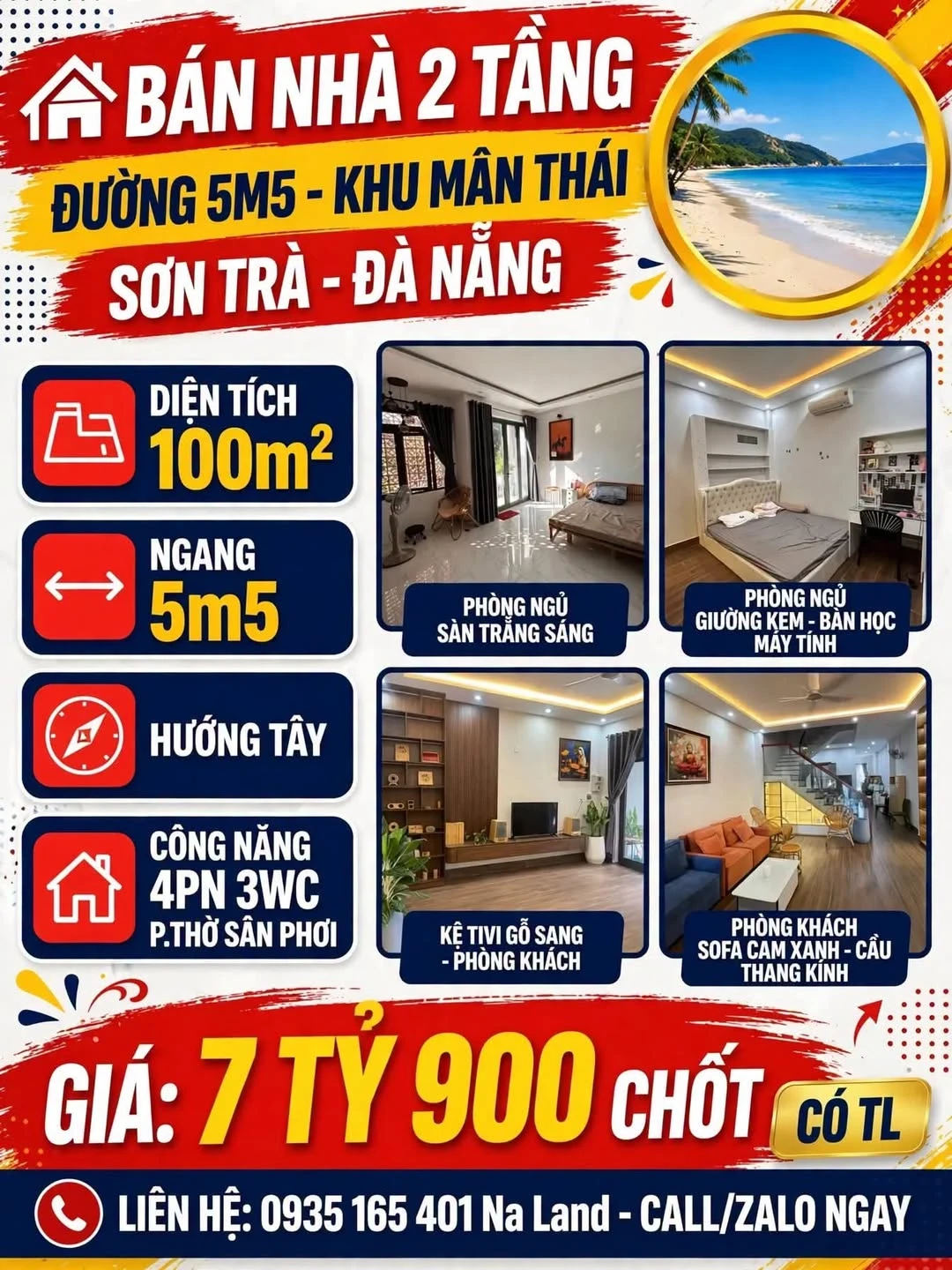 Bán nhà 2 tầng 100m2, 4PN 3WC, đường 5m5 khu Mân Thái, Sơn Trà, Đà Nẵng - Ảnh 1