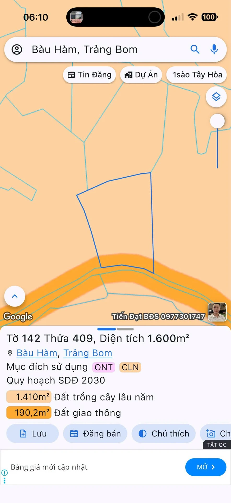 Bán đất Bàu Hàm 1600m² mặt tiền 25m Đồng Nai - Ảnh 1