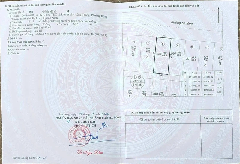 Bán đất nền 63,5m² Bãi Cháy, Hạ Long, giá 74,5 tr/m²