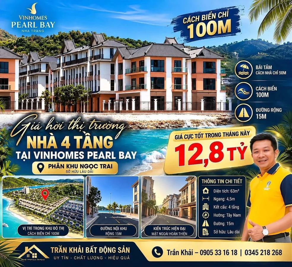 Bán nhà 4 tầng Vinhomes Pearl Bay Nha Trang 63m² gần biển - Ảnh 1