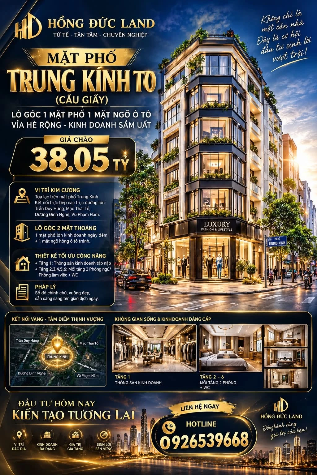 Bán shophouse mặt phố Trung Kính, 45.5m2, 6 tầng, 38.05 tỷ - Ảnh 1