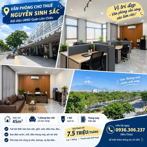 Cho thuê văn phòng mặt tiền Nguyễn Sinh Sắc, 45m², 7.5 triệu/tháng