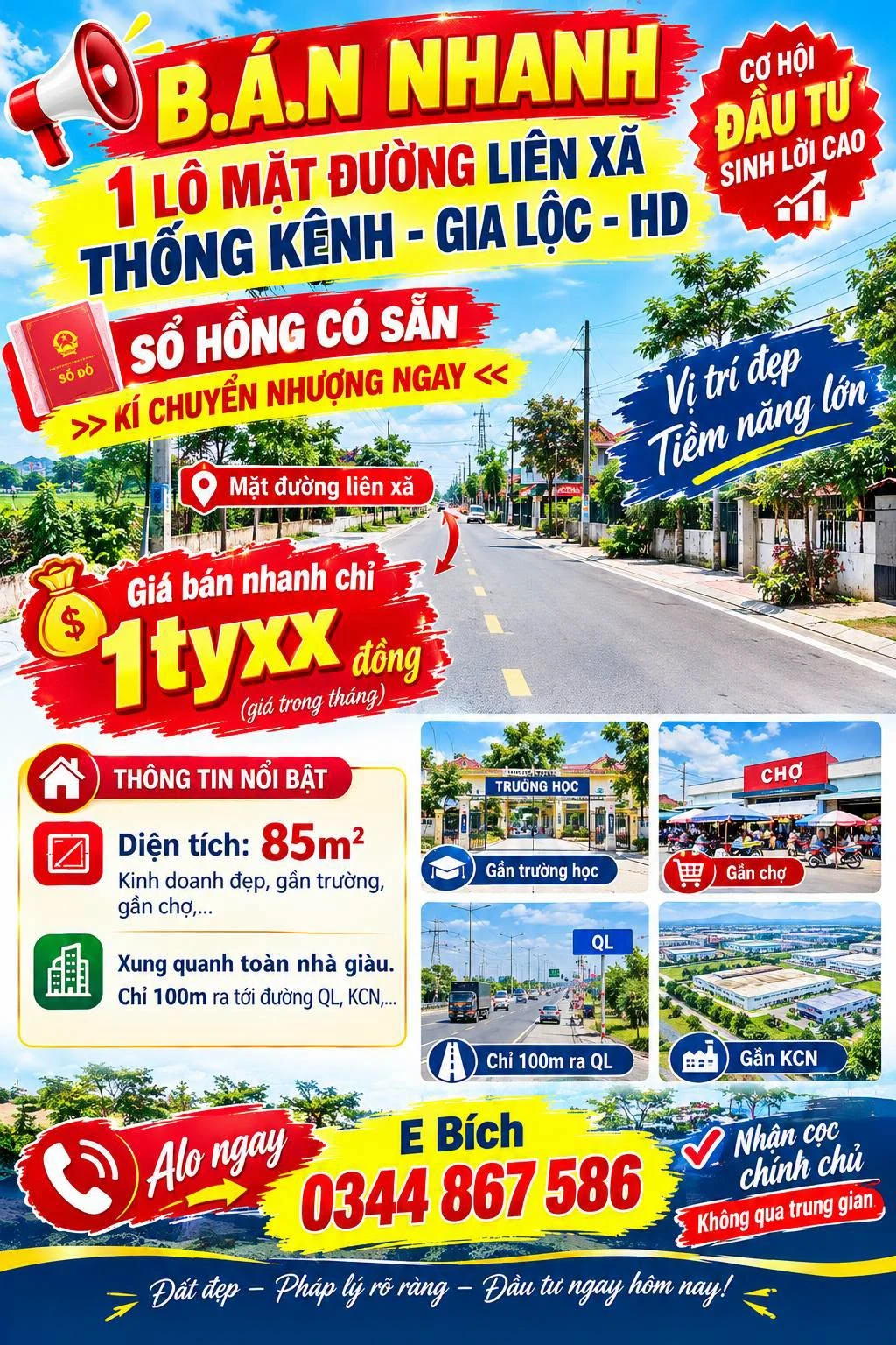 Bán lô đất mặt đường Thống Kênh Gia Lộc 85m2 - Ảnh 1