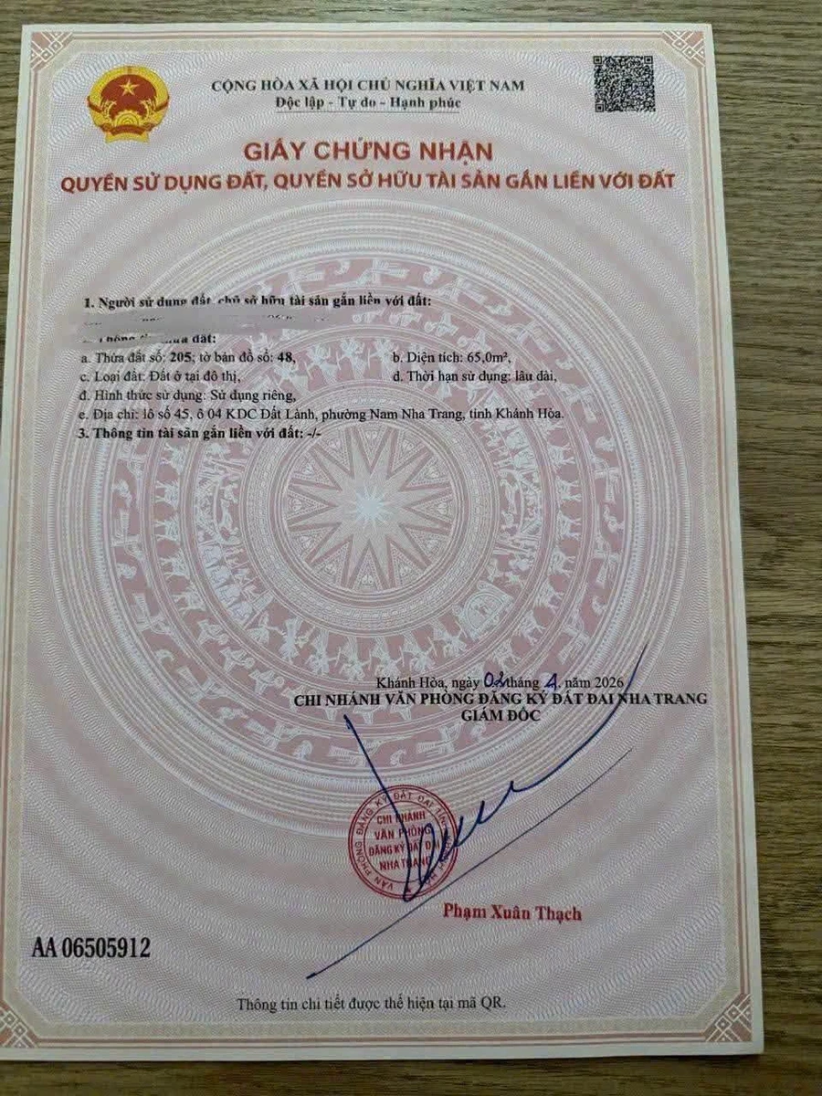 Bán lô đất 65m2 đối diện công viên TĐC Đất Lành Vĩnh Thái, Nha Trang giá 2,2 tỷ - Ảnh 1