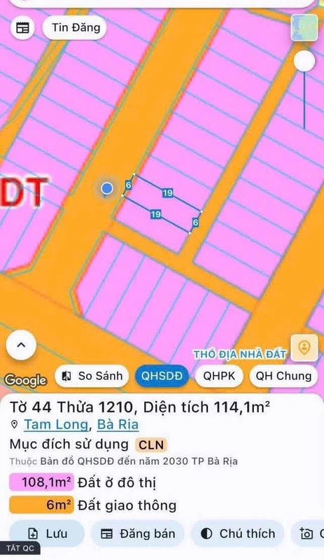 Bán gấp đất 114m² Bà Rịa, sổ hồng riêng 2,3 tỷ