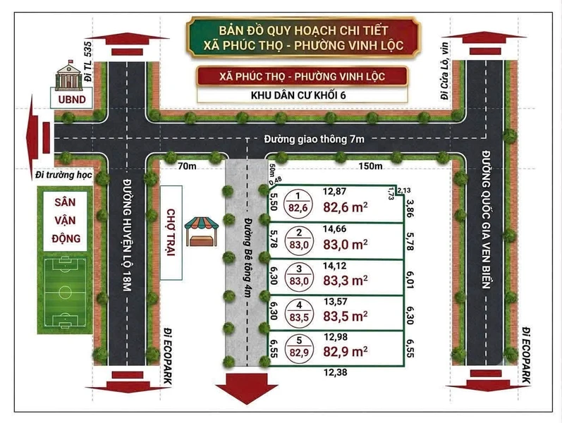 Bán đất nền F0 Phúc Thọ 82.6m2 gần chợ Trại 1.07 tỷ