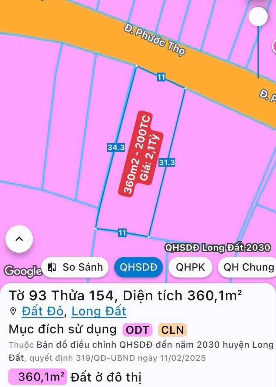 Bán lô đất mặt tiền Phước Thọ 360m2, 2,1 tỷ, Đất Đỏ