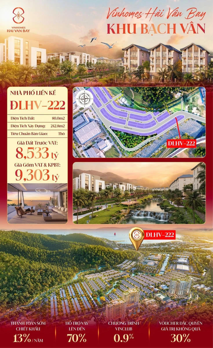 Bán nhà phố 4 tầng 80m2 ĐLHV-222 Vinhomes Hải Vân Bay, Đà Nẵng giá 9,303 tỷ - Ảnh 1
