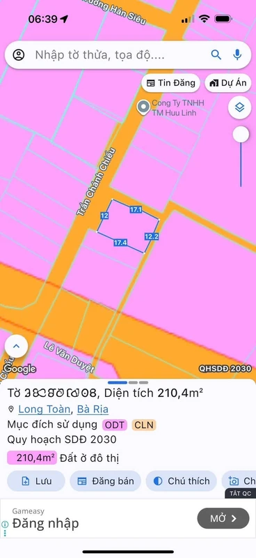 Bán đất góc 2 mặt tiền 210,3 m² Bà Rịa