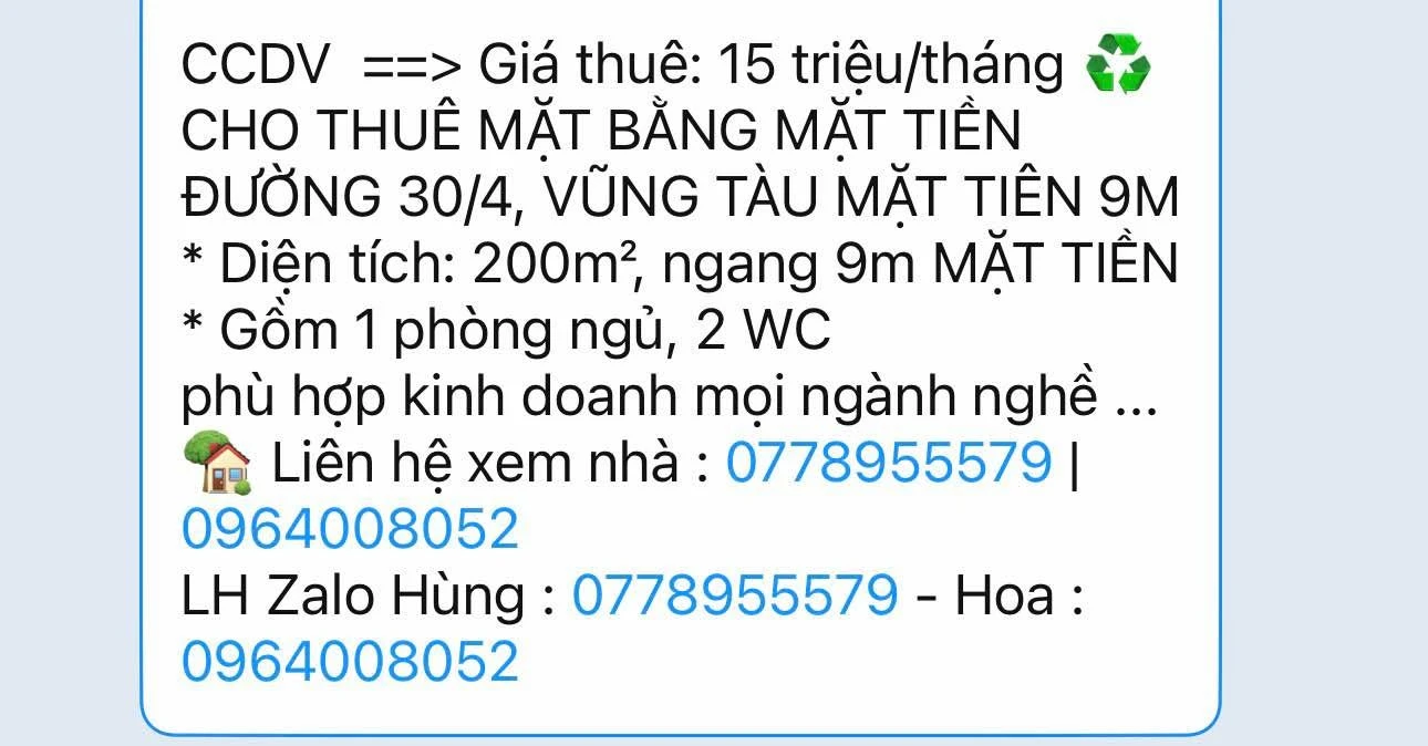 Cho thuê mặt bằng mặt tiền Đường 30/4 Vũng Tàu 200m² - Ảnh 1