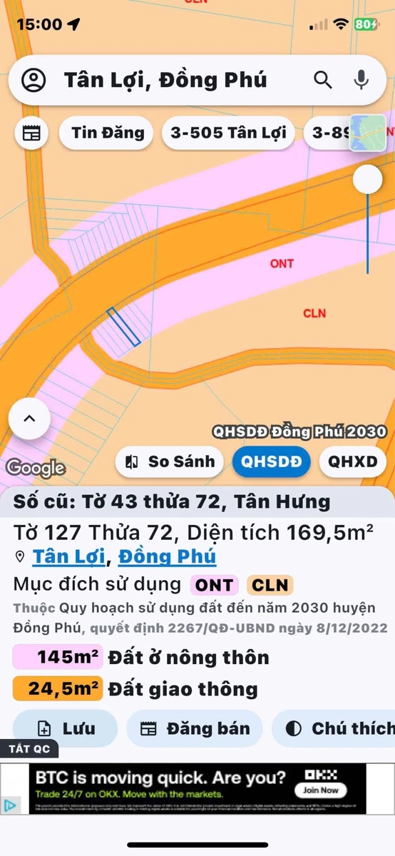 Bán đất 170m² đường 32m Xã Tân Lợi Đồng Nai 400 triệu - Ảnh 1