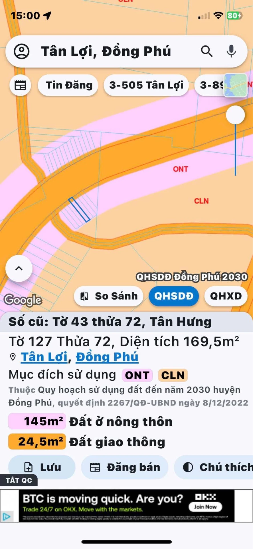 Bán đất 170m² đường 32m Xã Tân Lợi Đồng Nai 400 triệu - Ảnh 1