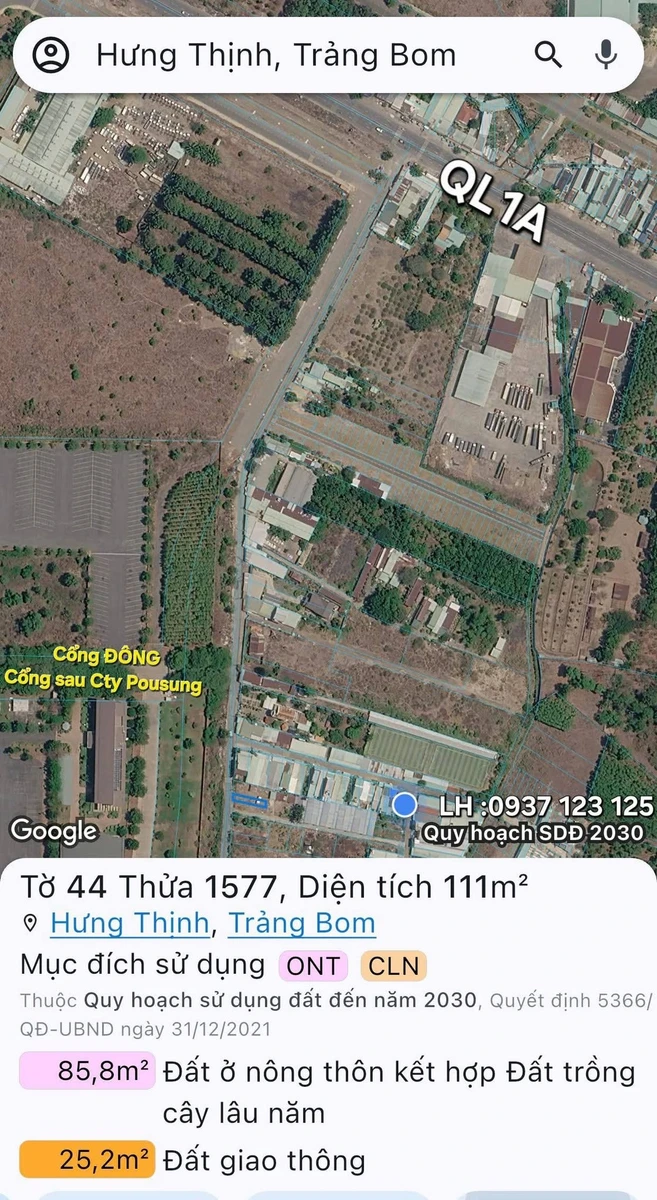 Bán đất thổ cư mặt tiền 123m2 (5x25) cổng sau Cty Pousung, Hưng Thịnh, Đồng Nai - Ảnh thu nhỏ 2