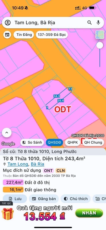 Bán lô đất mặt tiền Đường 78 Tăm Long 243m² 2 tỷ 480 triệu