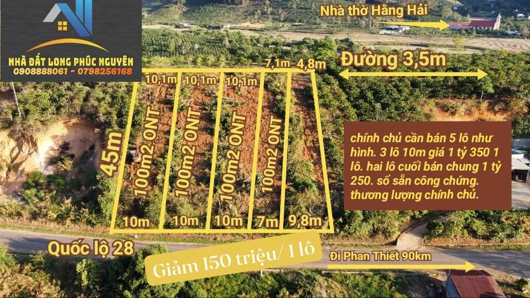 Bán 5 lô đất mặt tiền Quốc lộ 28, 100m² mỗi lô, Bình Thuận - Ảnh 1