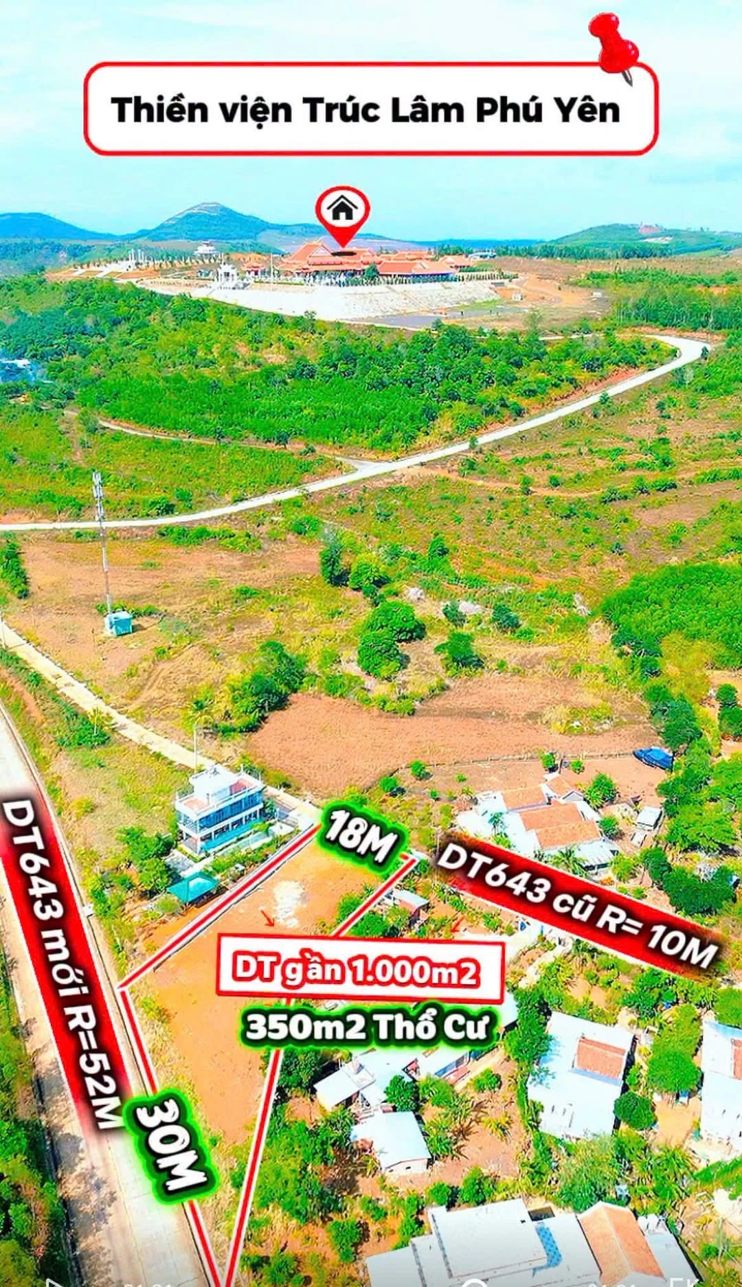 Bán đất gần 1.000m² hai mặt tiền đường DT643 gần Thiền viện Trúc Lâm Phú Yên - Ảnh 1