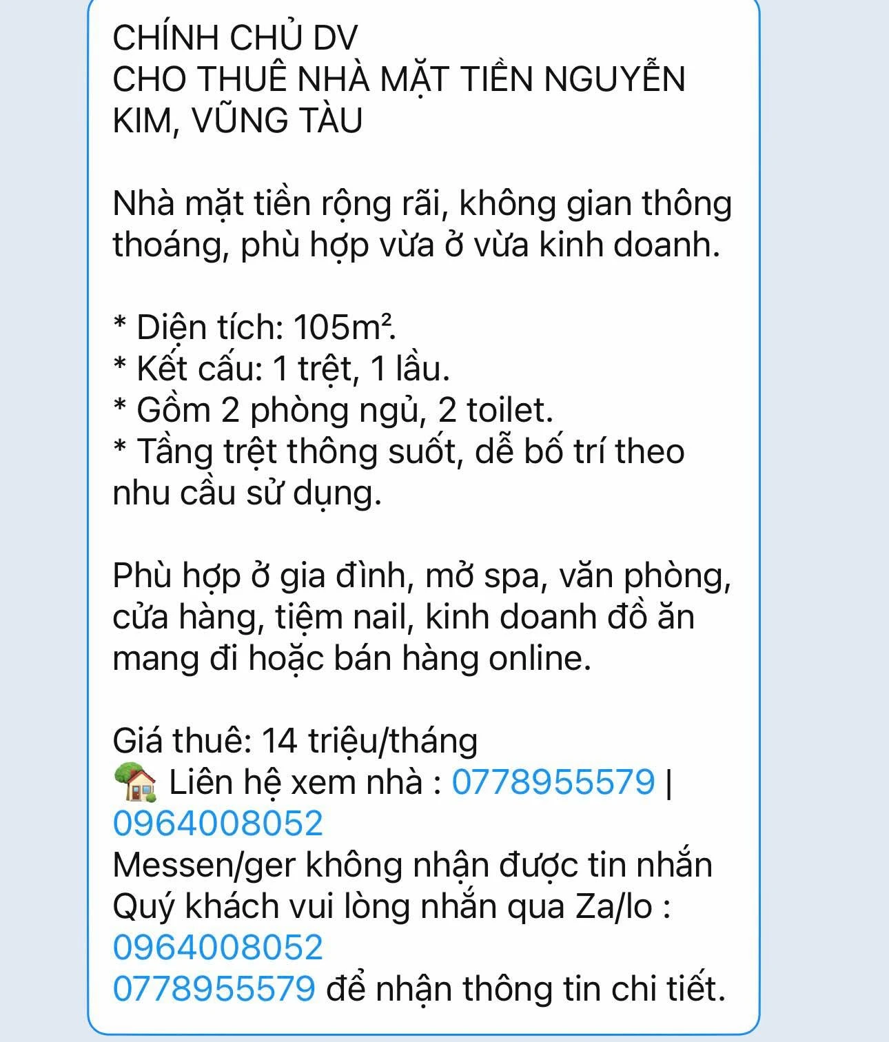 Cho thuê nhà mặt tiền 105m² Nguyễn Kim, Vũng Tàu - Ảnh 1
