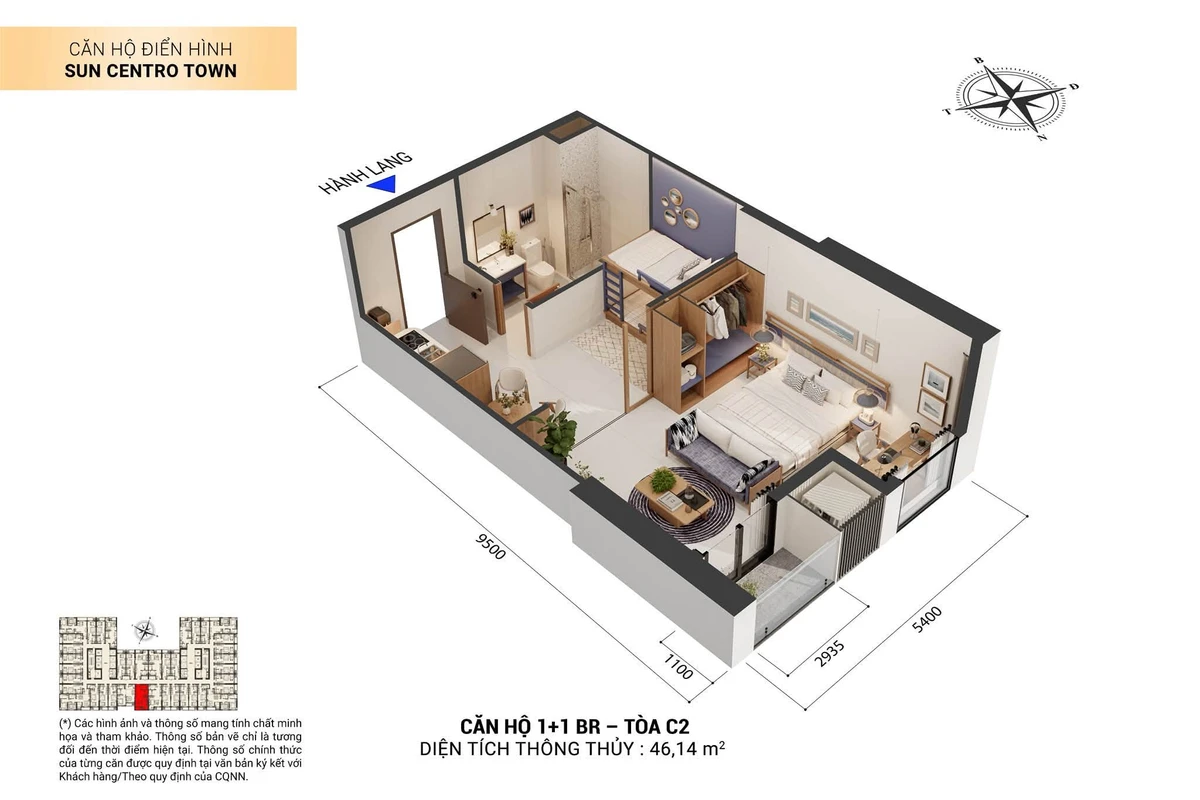Bán căn 1N+1 43,55m² Sun Centro Town Hà Long 2,78 tỷ - Ảnh thu nhỏ 2