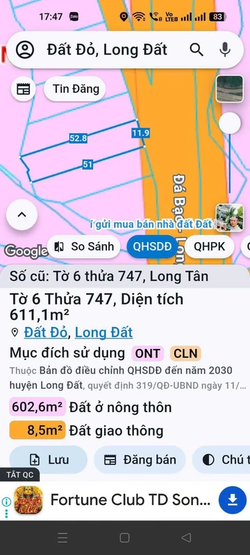Bán lô đất Long Tân, Xã Đất Đỏ, 572m², 1 tỷ 600 triệu