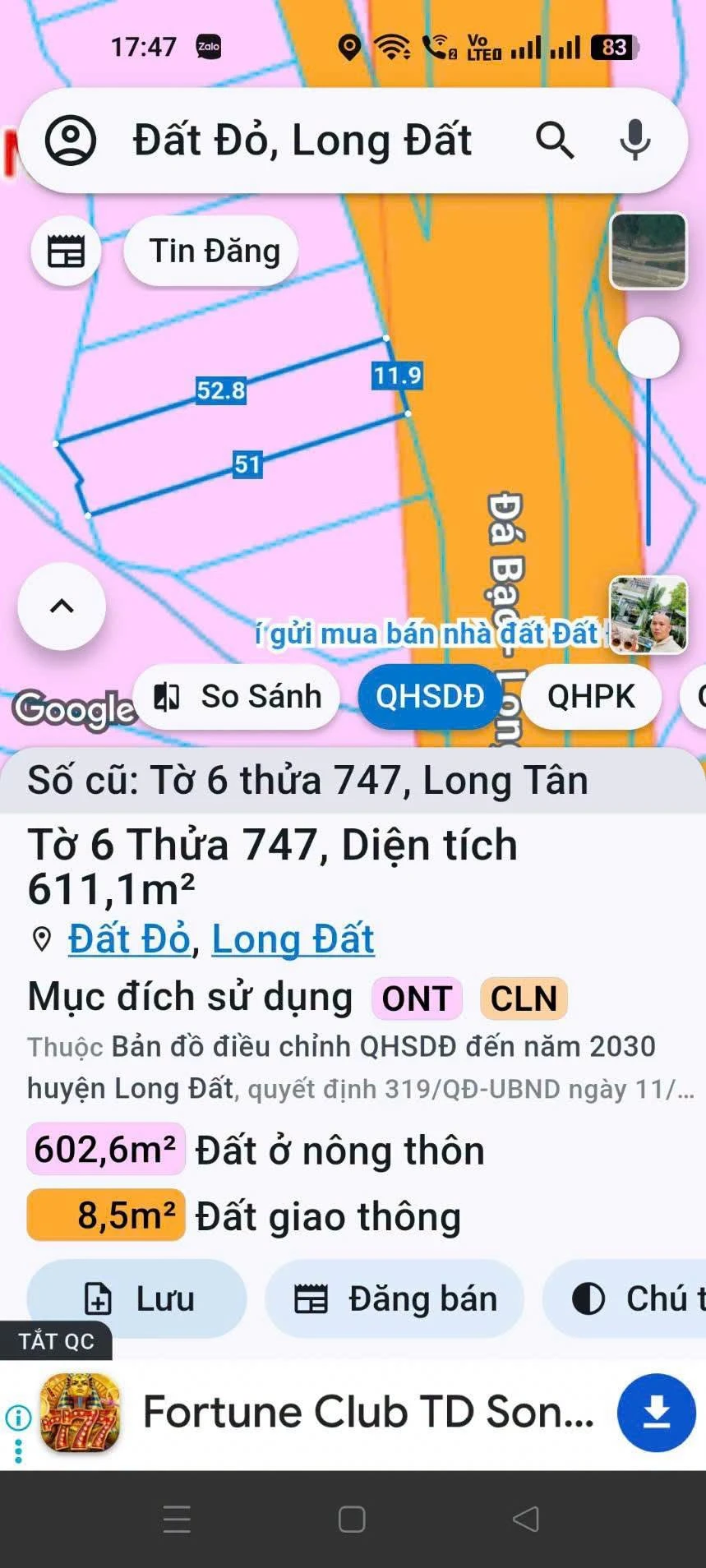Bán lô đất Long Tân, Xã Đất Đỏ, 572m², 1 tỷ 600 triệu - Ảnh 1