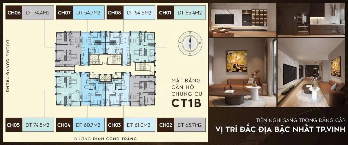 Bán căn hộ 74.4m² 2PN 2WC 40 triệu/m² Quang Trung - Ảnh thu nhỏ 3