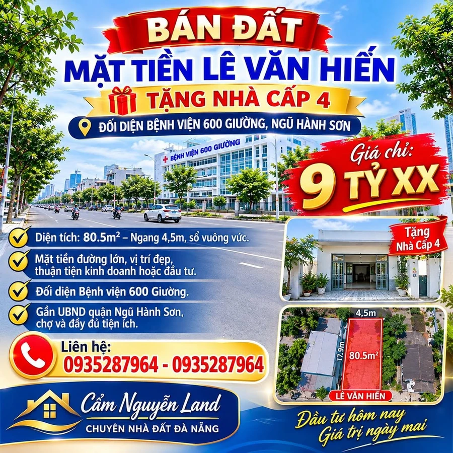 Bán đất mặt tiền Lê Văn Hiến 80.5m² Ngũ Hành Sơn Đà Nẵng 9 tỷ - Ảnh 1