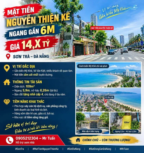 Bán đất mặt tiền Nguyễn Thiện Kế 109m² Đà Nẵng giá 14 tỷ