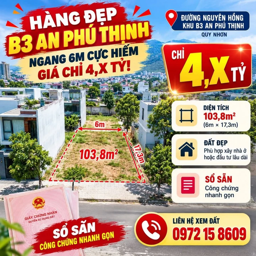 Bán đất nền 103,8m² tại B3 An Phú Thịnh, Quy Nhơn - Ảnh 1