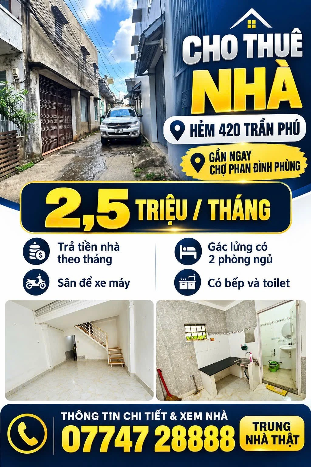 Cho thuê nhà hẻm 5x18m (90m²) 2PN, 5.5tr/tháng, Quận 1 - Ảnh 1
