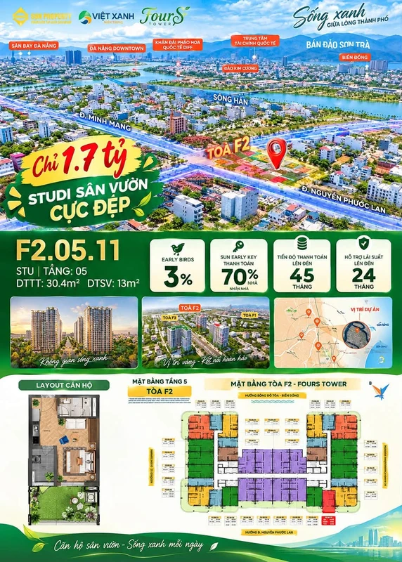 Bán studio sân vườn 43.4 m2, 1.7 tỷ Đà Nẵng