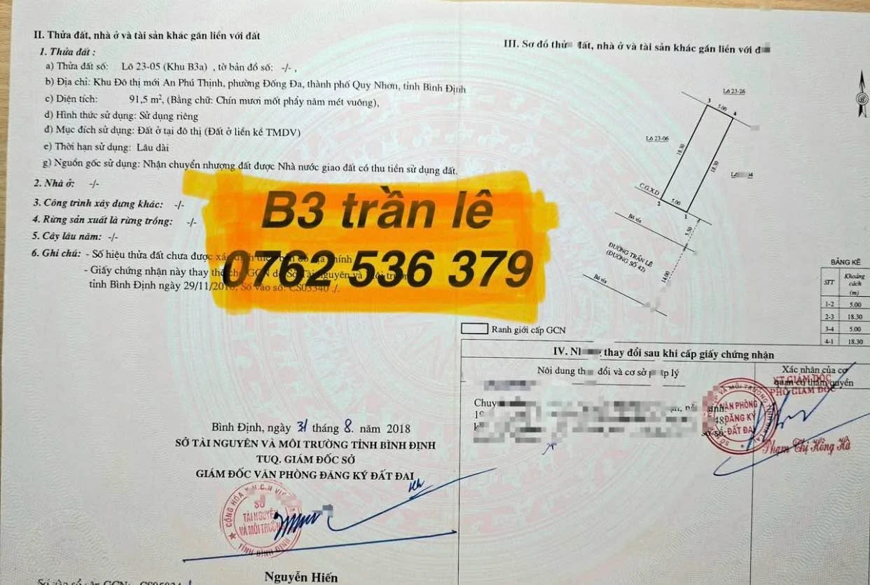 Bán đất Trần Lê An Phú Thịnh Quy Nhơn 91,5m² 4 tỷ - Ảnh 1
