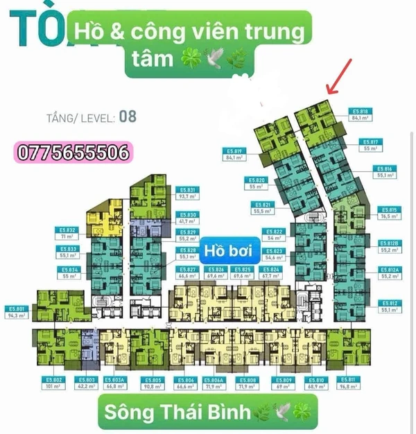 Bán căn hộ 3PN 84,1m² Eco Riverside Hải Dương, view hồ