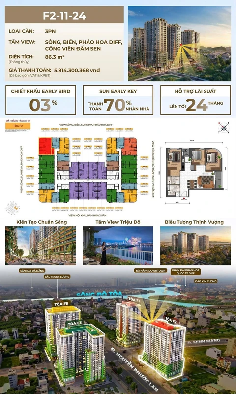 Bán căn hộ 3PN 86.3m² view sông biển tại FourS Tower F2