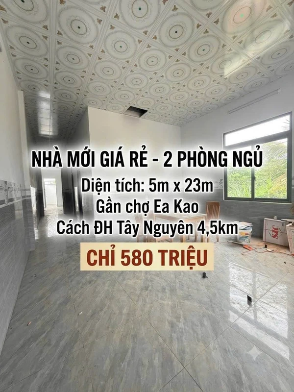 Bán nhà mới 2 phòng ngủ 115m² giá 580 triệu