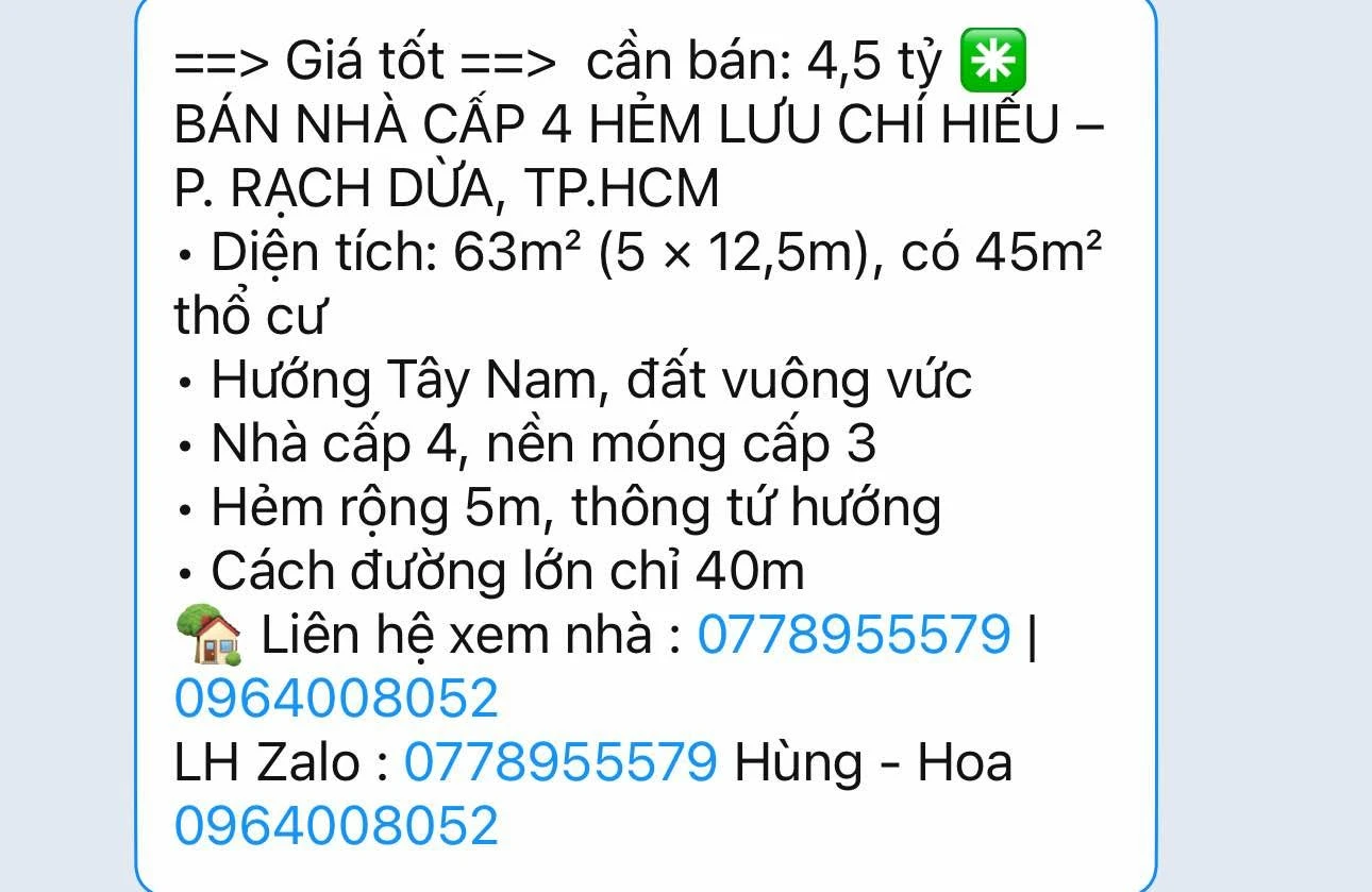 Bán nhà cấp 4 hẻm Lưu Chí Hiếu 63m² 4,5 tỷ Quận 2 - Ảnh 1