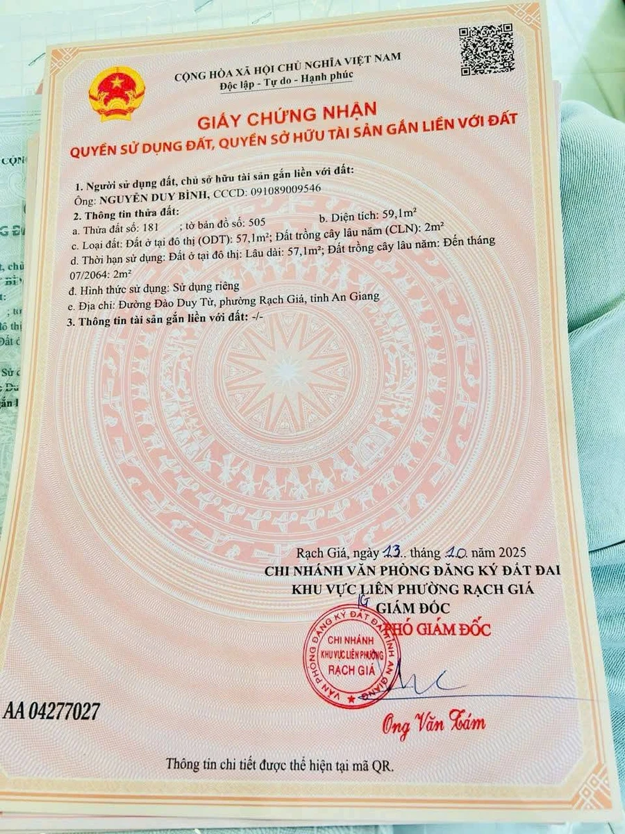 Bán đất mặt tiền Đào Duy Từ Rạch Giá An Giang 59,1m2 giá 850 triệu - Ảnh thu nhỏ 3