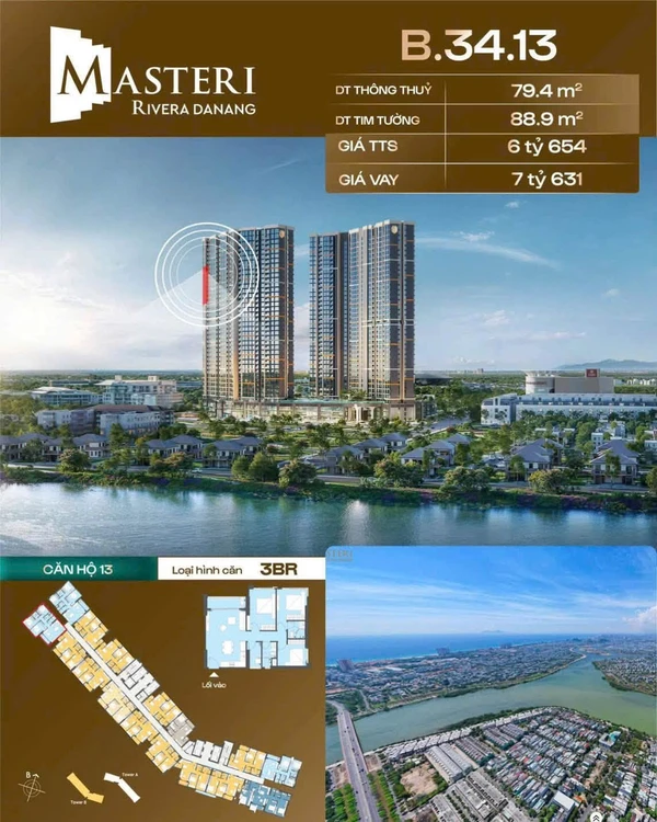 Bán căn 3PN Masteri Đà Nẵng 79,4m² giá 6,654 tỷ