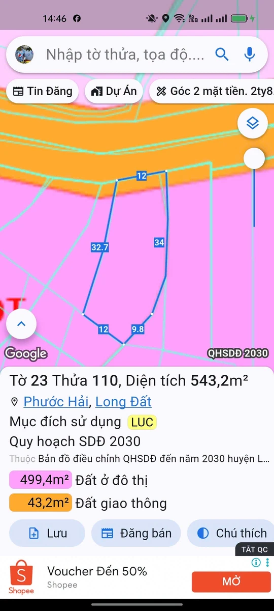 Bán đất mặt tiền Tỉnh Lộ 44B, Phước Hải, 543m2 - Ảnh 1