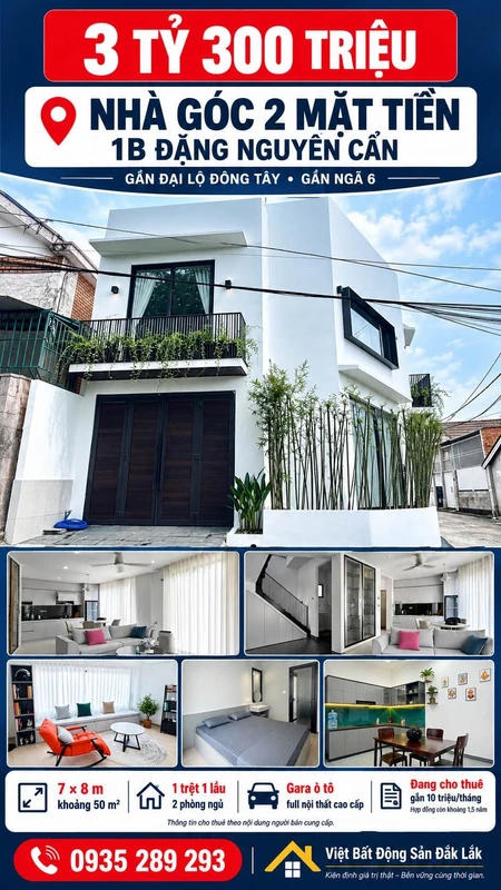 Bán nhà góc 2 mặt tiền 50m² 3 tỷ 3 Đặng Nguyên Cẩn Đắk Lắk