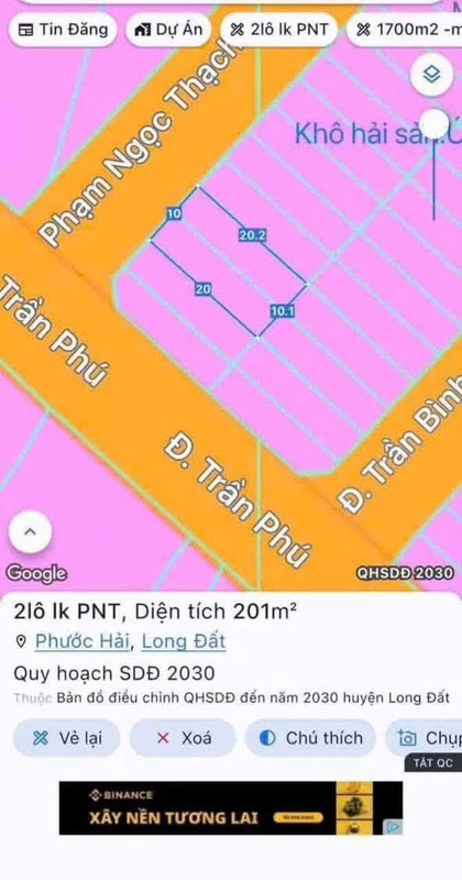 2 lô đất liền kề mặt tiền Phạm Ngọc Thạch Phước Hải 200m²