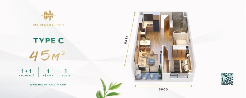 Bán căn hộ 45m² 1PN tại MK Central Phủ Hà, Phan Rang, giá 960 triệu