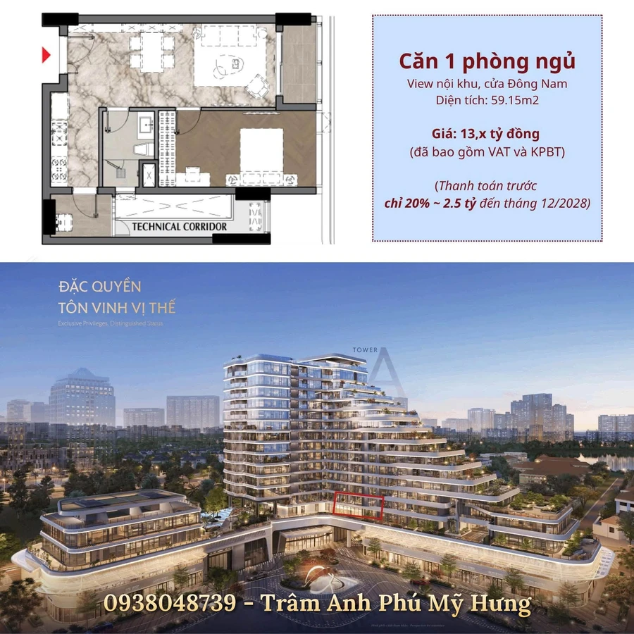 Bán căn hộ 1 phòng 59m² Triton Crown Phú Mỹ Hưng 13 tỷ - Ảnh 1